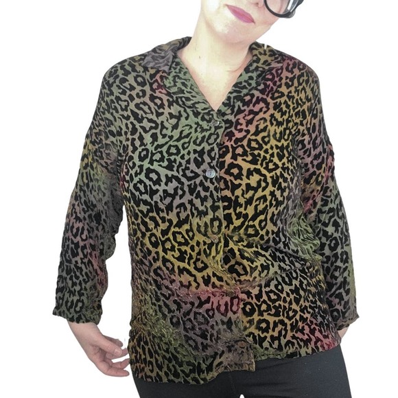 Kay Chapman Blouse Leopard Print Ombre Rainbow Burnout Velvet Small Art to Wear - Picture 4 of 14